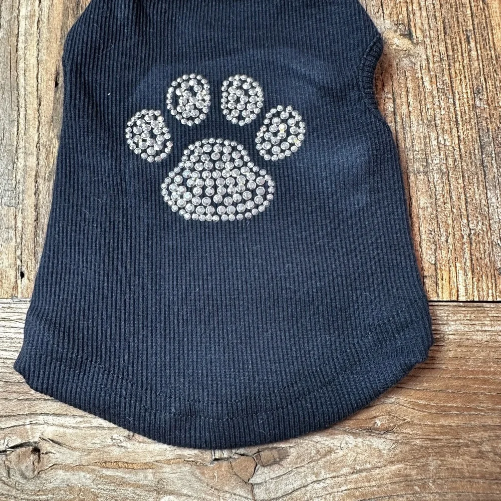 Black Dog Shirt with Rhinestone Paw Print